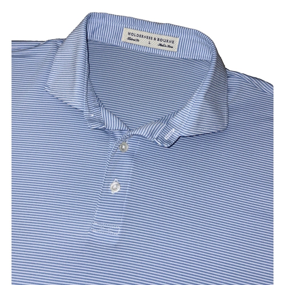 Holderness & Bourne The Perkins Shirt Polo Men's L Windsor Blue White Stripe